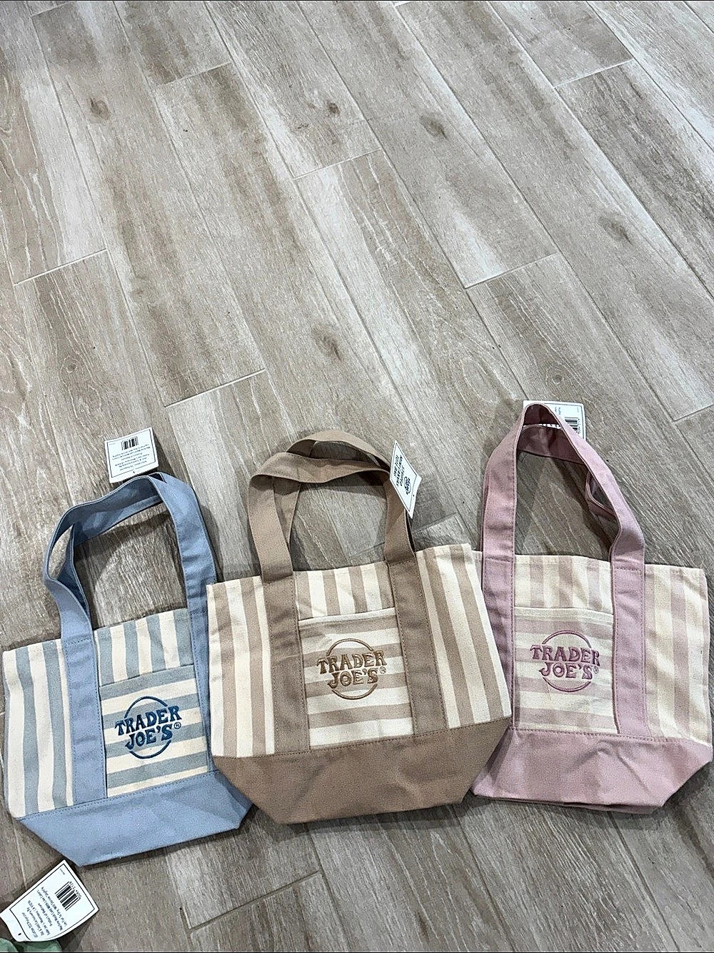 Trader Joe's Striped Mini Canvas Tote Bag Set Blue & Pink